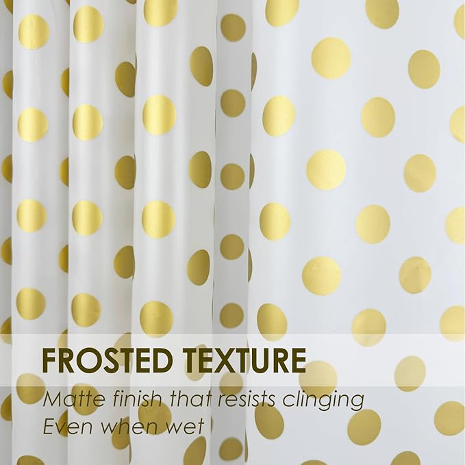 Plastic Shower Curtain Liner, Waterproof Printed PEVA Shower Curtain with Design, Golden Polka Dots Pattern, Rustproof Grommets, Standard Size 70x72 Bathtub Curtain for Bathroom (Pack of 1)