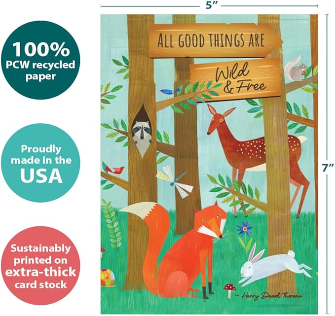 Tree-Free Greetings - Birthday Cards - Artful Designs - 1 Card + Matching Envelope - Made in USA - 100% Recycled Paper - 5"x7" - Wild and Free Woodland (GO65476)