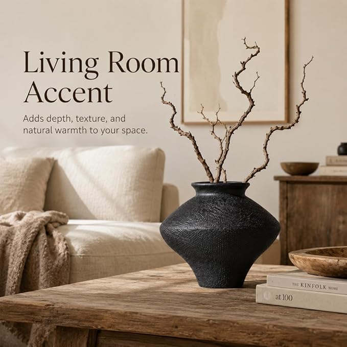 Wabi Sabi Vase, 6.7" Wabi Sabi Decor Rustic Vase, Black Ceramic Vase for Centerpiece, Vintage Farmhouse Decor for Home Decorative, Table, Living Room, Bedroom, Bathroom, Kitchen