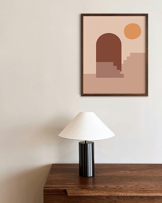 Abstract Architecture Wall Art Archway Stairs Sun Geometric Shapes Earth Tones Terracotta Mid Century Modern 8x10 Inch Oak Wood Walnut Framed Minimalist Boho Office Decor