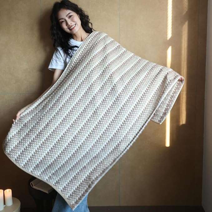 Premium Luxury Waffle Weave Cotton Towel Set - 160g Hand Towel & 650g Oversized Bath Towel (30"x60") - Ultra Absorbent, Quick-Dry, Soft Textured Jacquard (Sandalwood)