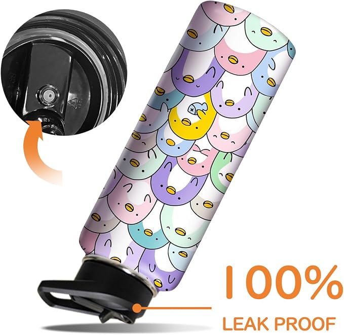40oz Penguin Water Bottle with Handle and Flip Straw, Animal Sports Stainless Steel Insulated Cup Travel Coffee Mug Tumbler, Birthday Mothers Day Chritmas Gifts for Women