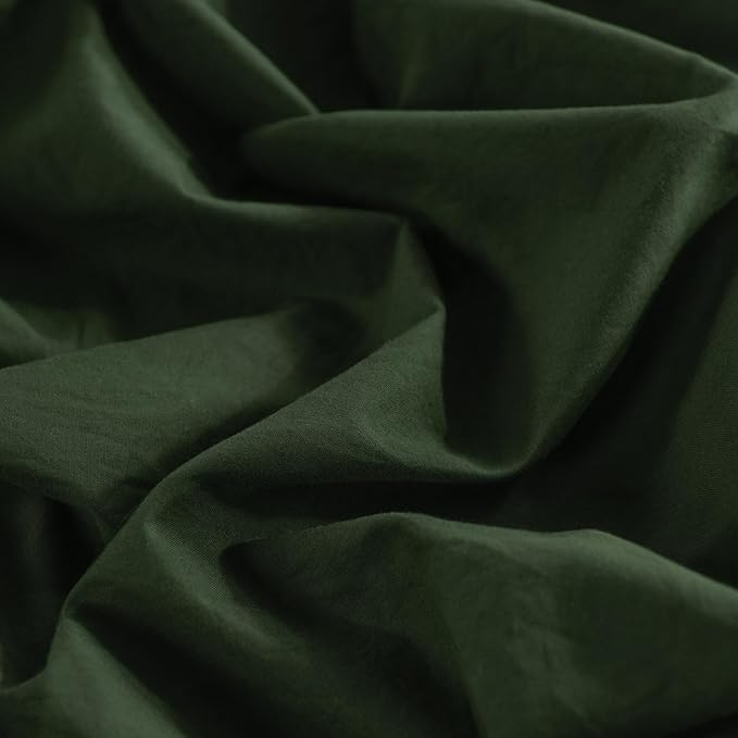 NEXHOME PRO Full Duvet Cover Set – 100% Certified Organic Cotton with Washed Feel & Linen-Like Texture, Comfortable & Breathable, Home Bedding Set Olive Green (No Comforter)