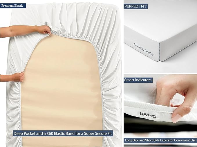 GOTS Certified 100% Organic Cotton Sheets, 400TC Long Staple Cotton, Ultra Soft Silky, Moisture-Wicking, Smooth & Breathable, with Elasticized Deep Pocket