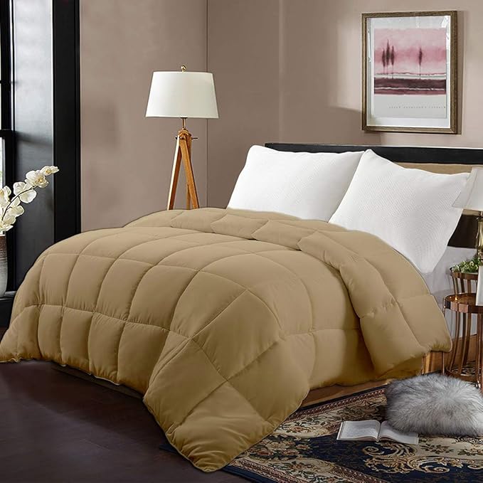 All Season Hypoallergenic Luxurious Down Alternative Cotton Comforter, Ultra-Soft 750 Fill-Power Oversized King Plus Size Measures 120" x 128", Taupe
