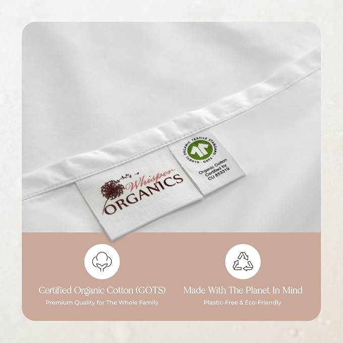 100% Organic Cotton Sheets Twin Size - GOTS Certified Cotton Percale Sheets with Crisp Cool & Breathable Percale Weave Perfect for Hot Sleepers - Durable Luxury 4 Piece Set (White, Twin)