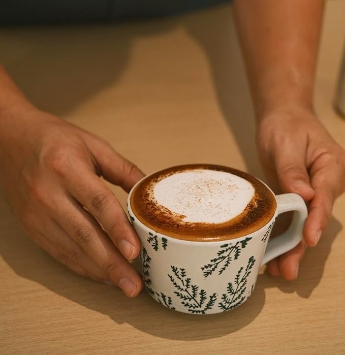 Handmade Ceramic Coffee Mug with Handle for Tea Latte,12 oz. Microwave Dishwasher Cup, Art Gifts Green Plant Leaf Mug, Cup for Coffee, Tea & Hot Chocolate, Cypress Leaves