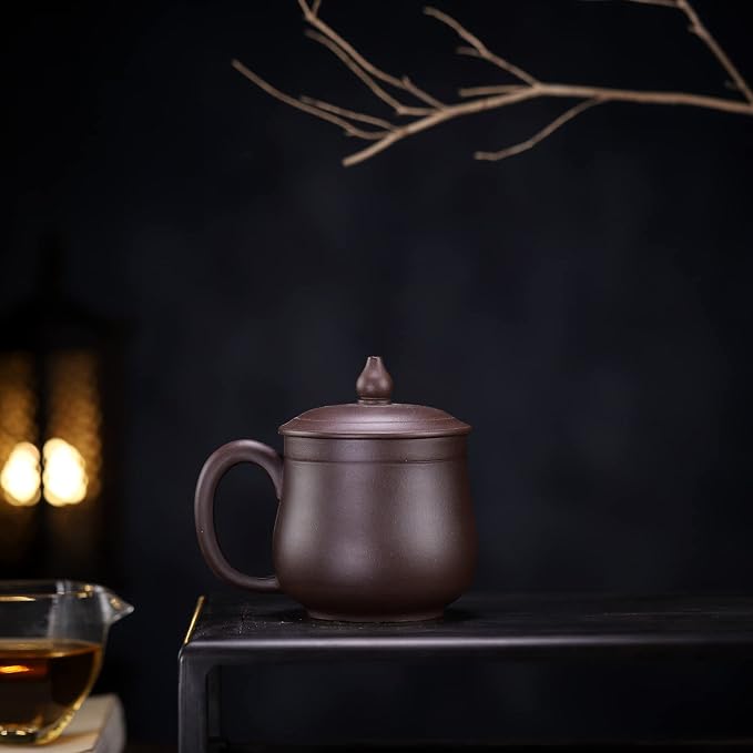Zisha Teacup 10.8 Oz, Chinese Genuine Yixing Clay Tea Mug,Finemade Tea Cup -Zini Purple Clay