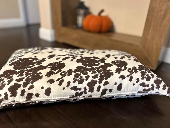 Natural Cotton Canvas Dog Bed – Raw Cotton Filled Pet Cushion Insert, Breathable Eco-Friendly Dog Mattress, Durable Washable Cover with Zipper (Cow Print Brown White, Large 48"x30"x5")