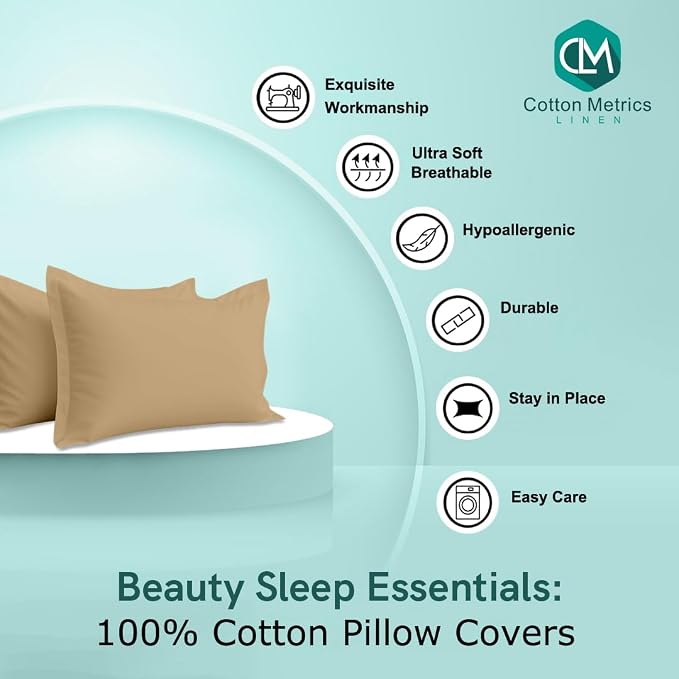 2 Pack Pillow Shams King Size 20x40 – 600 Thread Count 100% Organic Cotton Taupe Pillow Covers with 2 Inch Decorative Flange, Soft & Smooth Premium Hotel-Quality Pillowcases Set of 2