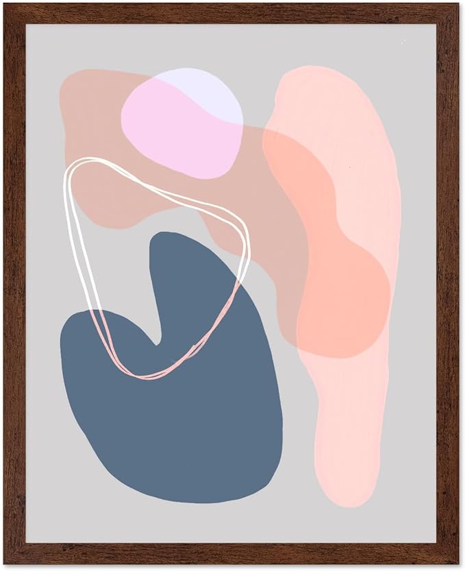 Monem Art Abstract Organic Shapes Print - Minimal Scandinavian Line Art Poster - Wall Decor for Living Room, Bedroom or Office - 8x10 Brown Framed Wall Art by Mareike Bohmer