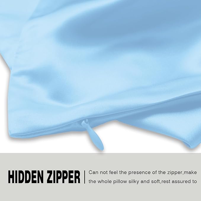 Mulberry Silk Pillowcase for Hair and Skin Pillow Case with Hidden Zipper Soft Breathable Smooth Cooling Silk Pillow Covers for Sleeping (Sky Blue, King,1Pcs)