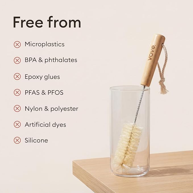 Vove Bottle Brush Set, 4 Natural Sisal Bottle Brushes with Long Bamboo Handles, Plastic-Free Bottle & Straw Cleaner Set, Zero Waste, Stainless Steel Wire, FSC Certified Bamboo, Kraft Packaging