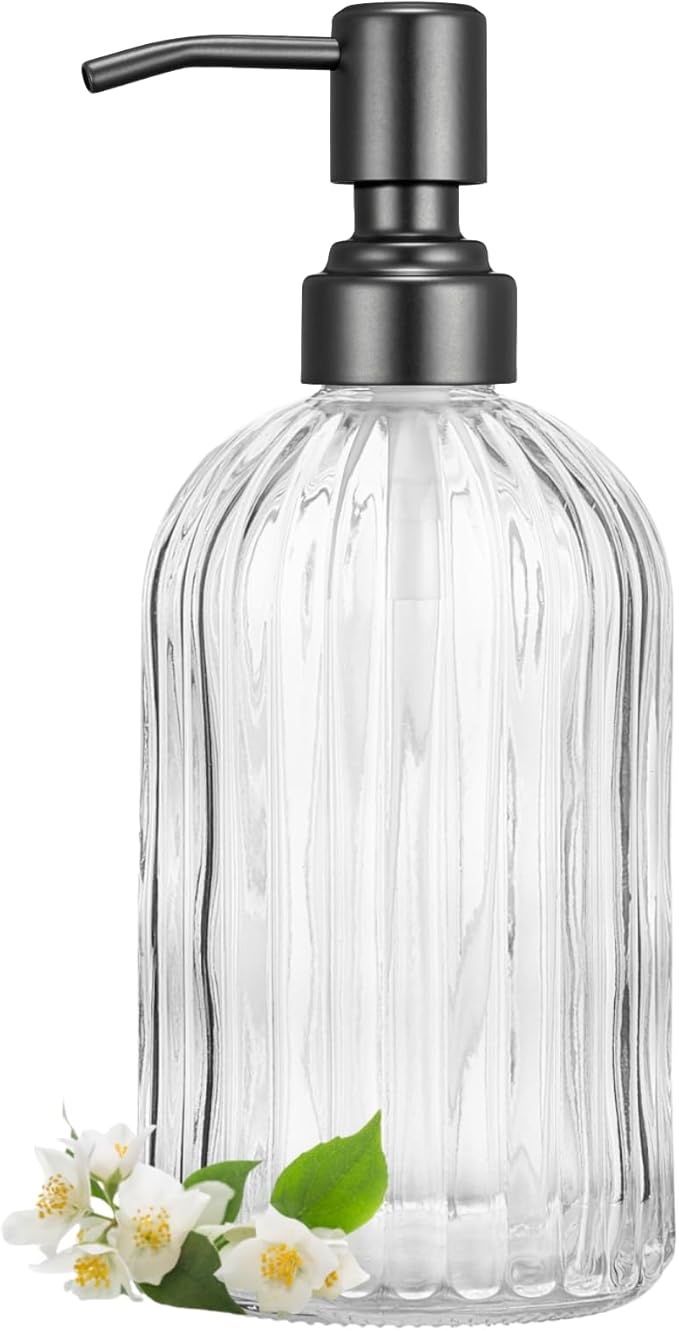 Clear Glass Soap Dispenser with Matte Black 304 Rustproof Stainless Steel Pump 18oz for Kitchen and Bathroom Hand Soap Dispenser Bottle