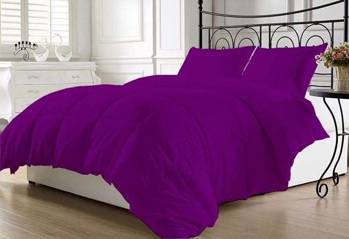 Luxurious and Hypoallergenic 600 Thread Count 1 Piece Down Alternative Comforter 100% Egyptian Cotton Solid (Full/Queen, Purple)