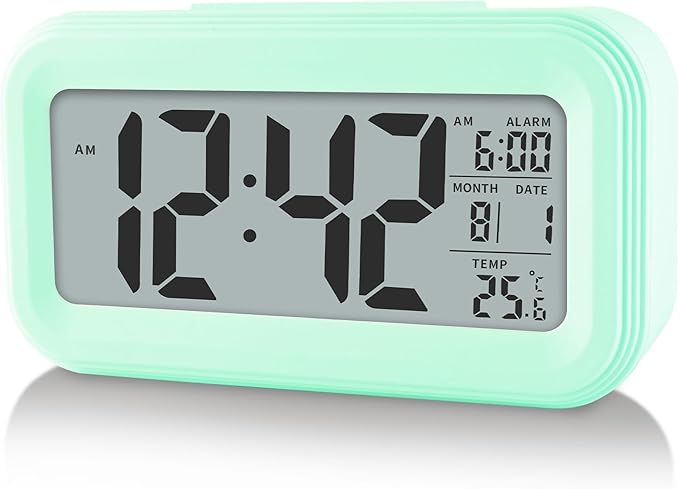 Digital Alarm Clock with Indoor Temperature, Large LED Display, 12/24H, Snooze Mode, Battery Operated Bedside Clock for Bedroom, Heavy Sleepers & Kids,Green