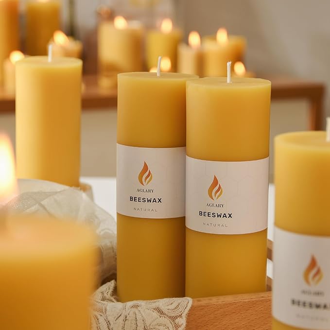 AGLARY2PCS Pure Beeswax Pillar Candles, 2-Inch Diameter x 6-Inch Height, Natural Unbleached Beeswax, Unscented, Durable & Safe for Home Decor
