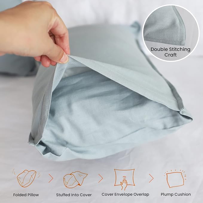 Simple&Opulence Linen Lumbar Pillow Covers 12x20 Inch Set of 2 Flax Cotton Blend Rectangular Decorative Throw Cushion Cover for Couch Sofa Bedroom Office Soft Breathable Farmhouse - Dusty Blue