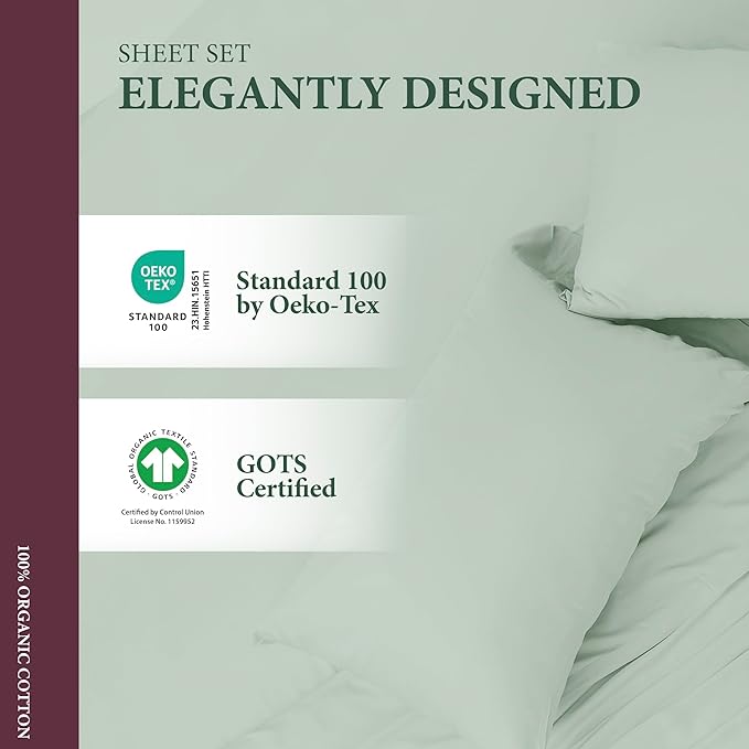 100% Organic Cotton Percale Pillow Cases Standard/Queen Size Set of 2 - Percale Pillowcases Standard/Queen, Soft Cooling Pillow Cases for Sleeping, Cotton Pillowcovers - Sea Foam