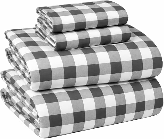 Briarwood Home® Printed Flannel Sheet Set, 100% Natural Cotton, Soft, Warm & Deep Pocket, Advanced Nano-Tech Making it Resistance to Pilling; Brushed 6 Times for Softness (Buffalo Grey, King)