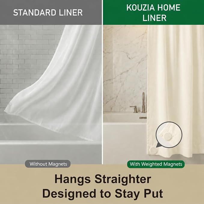 Waterproof Fabric Shower Curtain Liner, TPU Coated, PEVA-Free & Odorless, Hotel Quality, 3 Magnets, Rust-Proof Metal Grommets, Machine Washable, Cream, 72x72 Inch