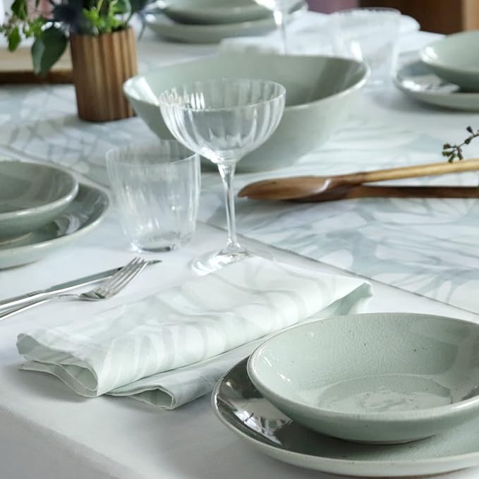 Huddleson Aqua White Printed Linen Napkin 20x20 (Set of Four) Luxury Italian Linen Napkin Sewn in US