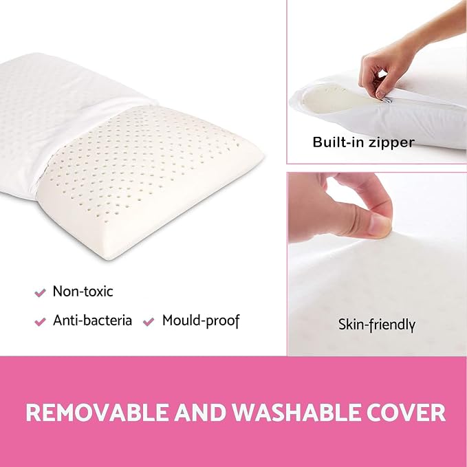 100% Talalay Latex Pillow Bed Pillow for Sleeping, Extra Soft Natural Latex Sleeping Pillow for Back, Stomach or Side Sleepers, Removable Breathable Cotton Cover (1, Standard (Mid Loft))
