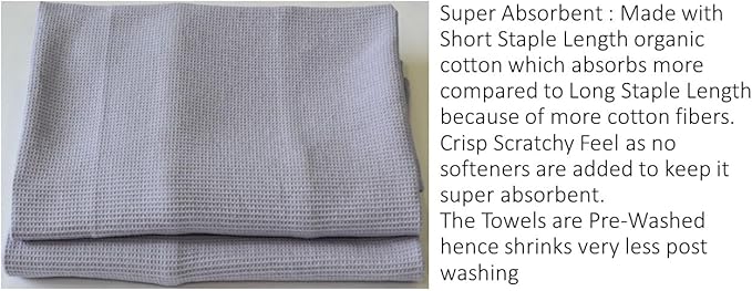 Waffle Bath Towel Pack of 2, 30.5x58 INCHES, 100% Organic Cotton, GOTS Certified (LANGUID Lavender) Super ABSORBANT & Quick Dry, NO SOFTENERS, Environment Friendly