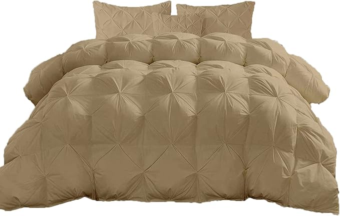 Hypoallergenic 1000-TC Pinch Pleated Down Alternative Comforter Eastern King Size 118 x 110 Inches 1pc Comforter & 2 pcs Pillow Covers, 700 GSM & All Side Corner Tabs 100% Egyptian Cotton