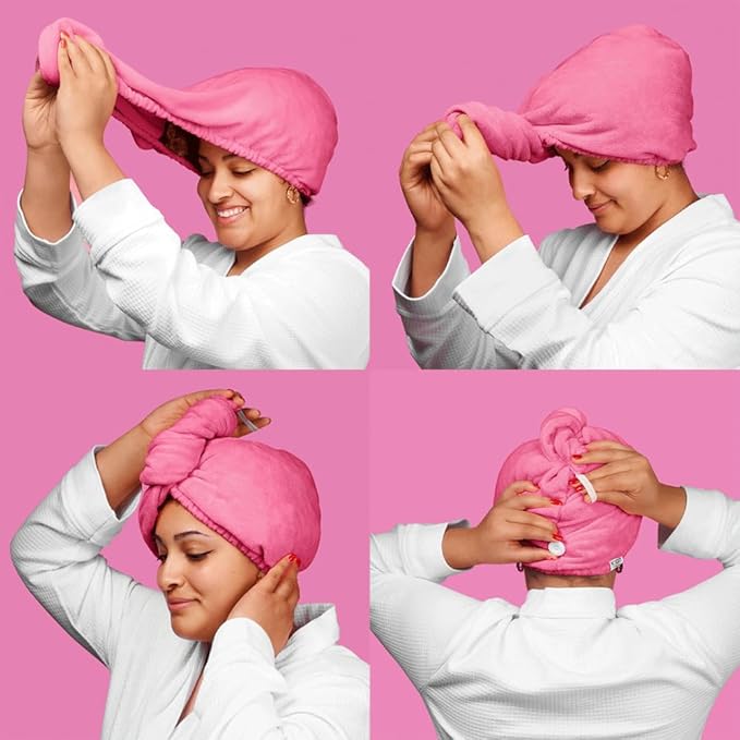 Noughty 97% Natural Microfiber Hair Towel Quickly Absorbs Moisture Quick-Dry Wrap, Reduces Breakage Combats Frizz Hot Pink