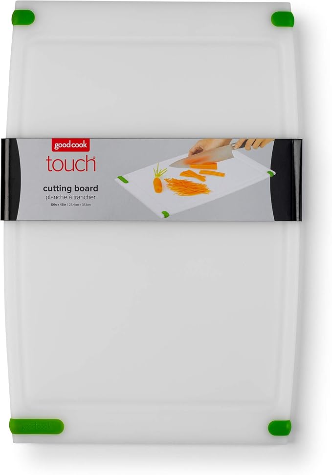 GoodCook Touch Cutting Board Polypropylene Reversable with Juice Groove and Non-Skid Silicone Feet, 10 x 15-Inch, White
