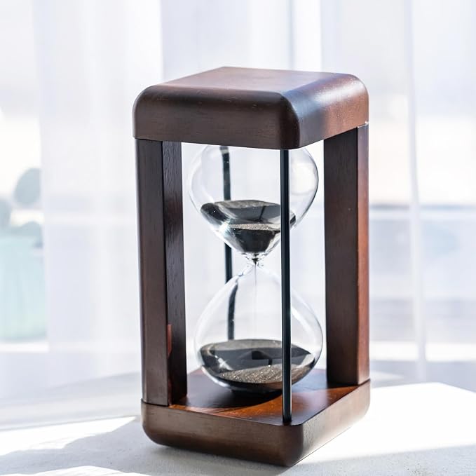 Large Premium Walnut Hourglass,60 Minutes Sand Timers,Hour Glass with Sand Timer for Gift,Hourglass Decor for Home, Desk,Office, Wedding Decor(Black)