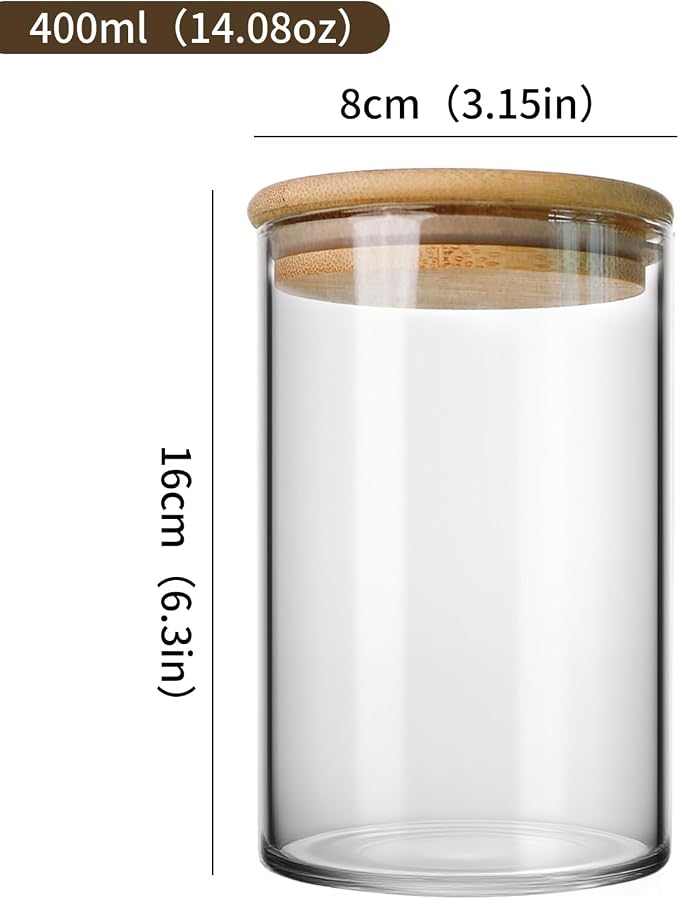 Glass Food Storage Containers with Lids - Round Jars with Bamboo Lids - Airtight Clear Coffee Storage Jar - Stackable Glass Kitchen Canisters for Tea,Sugar,Cereal,Flour,Sweet