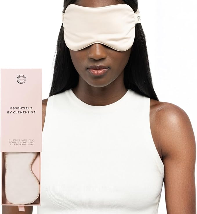 Clementine Mulberry Silk Sleep Mask | Full Blackout Contoured Eye Mask for Sleeping | Organic & Non-Toxic | Oversized Night Blindfold | Hypoallergenic & Frizz-Free Eye Cover for Deep Sleep