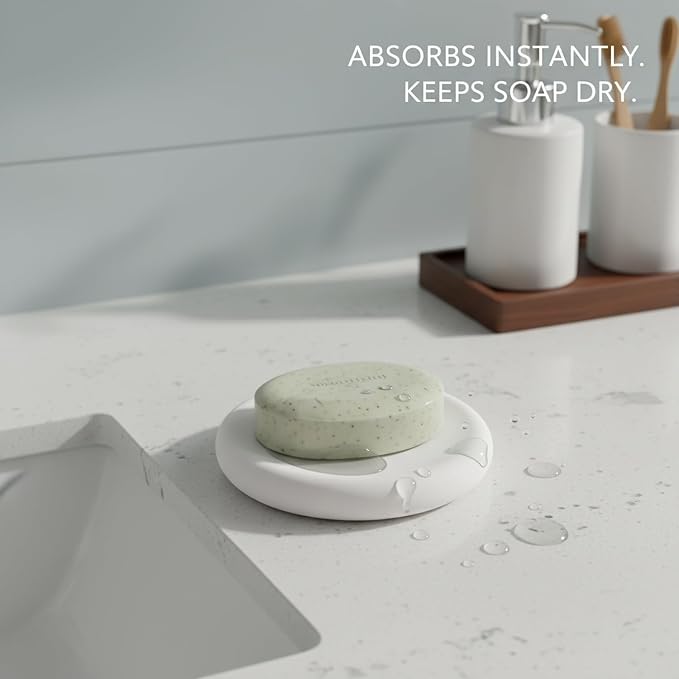 Round Diatomite Soap Dish for Bathroom Sink, Porous Stone Bar Soap Holder Tray, 3.9 Inch Diameter