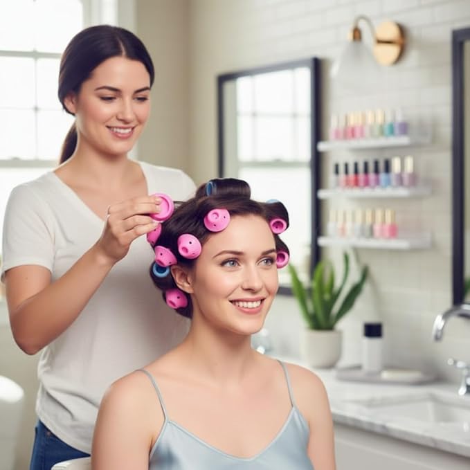 My Beauty Spot 40 Pc. Silicone Hair Curlers - 40 Silicone Curlers, 2 Sizes, No Heat Damage, Soft Material, Comes with Storage Case