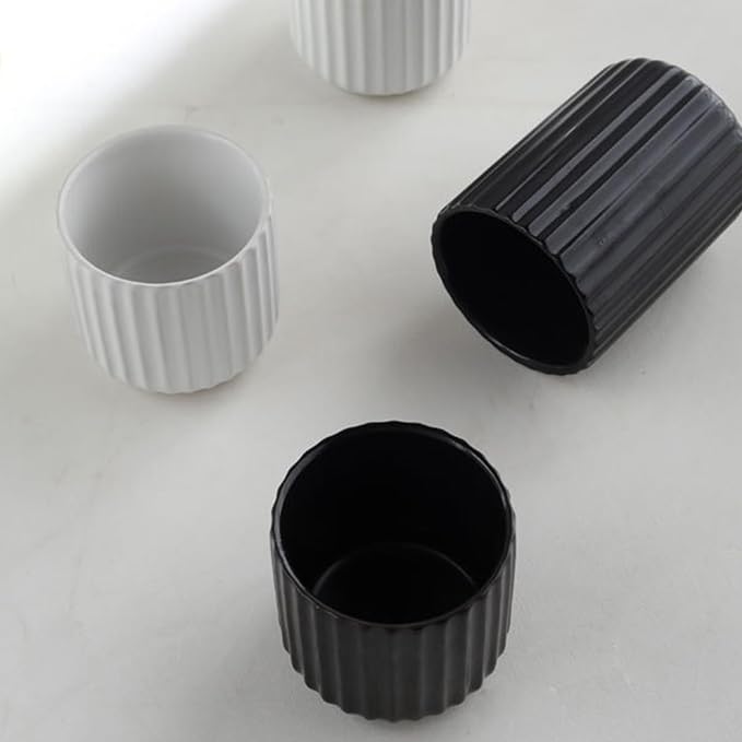Nordic Ceramic Mug, Japanese Tea Cup 6oz Striped Cup No Handle Drinking Cup for Espresso, Cortado, Matcha, Green Tea, Microwave and Dishwasher Safe, Minimalist coffee Cup, Matte Black