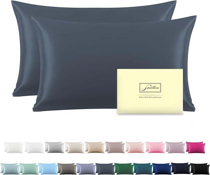Silk Pillow Cases 2 Pack Soft Breathable and Sliky King Size Pillow Cases Set of 2,Natural Mulberry Silk Pillowcase Set of 2 for Hair and Skin with Hidden Zipper (Space Grey,20"X 36",2pcs)