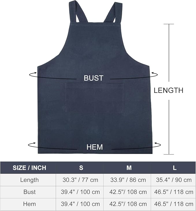 ELEZAY Aprons for Women with Pockets Plus Size Comfort Cross Back No Tie Cotton Linen Apron Pinafore