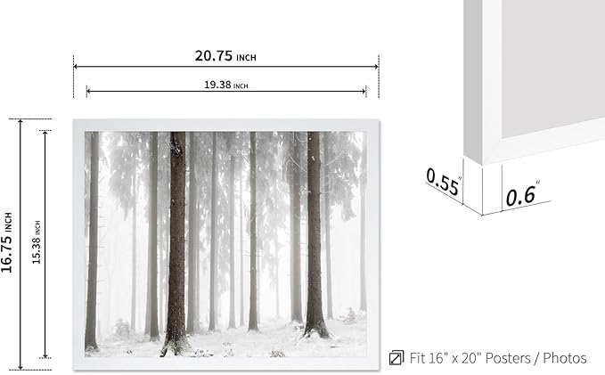 Monem Art Foggy Winter Forest Photography Print - Minimalist Snowy Landscape Poster - Wall Decor for Living Room, Bedroom or Office - 16x20 White Framed Wall Art by Mareike Bohmer