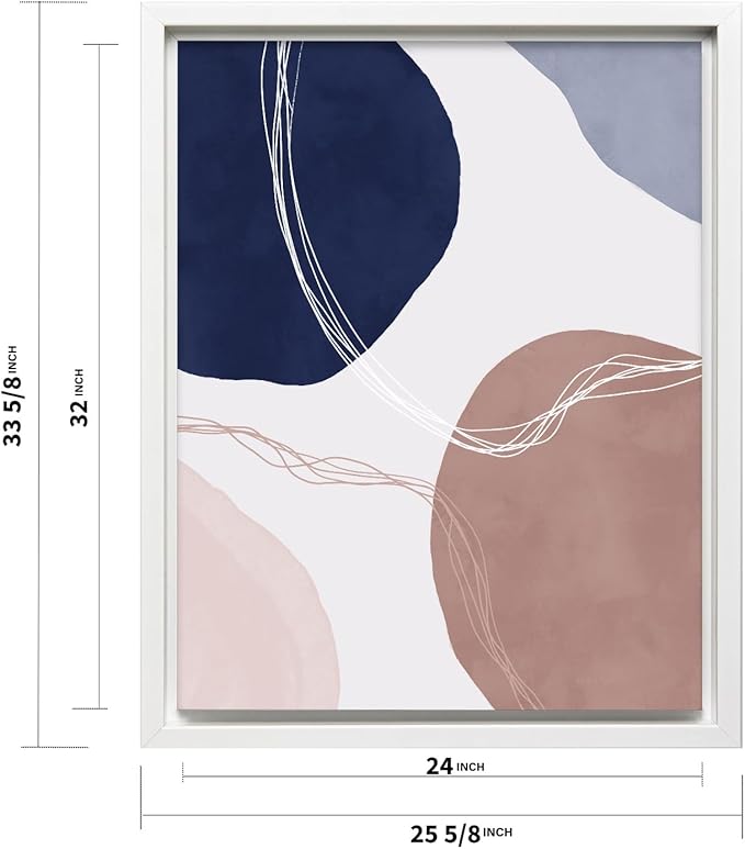 Monem Art Abstract Organic Shapes Print - Scandinavian Blue Geometric Poster - Wall Decor for Living Room, Bedroom or Office - 24x32 White Framed CANVAS Wall Art by Mareike Bohmer