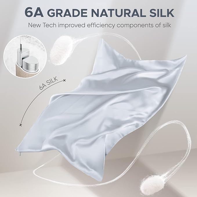 100% Pure Mulberry Silk Pillowcase for Hair and Skin - Allergen Resistant Dual Sides,600 Thread Count Silk Bed Pillow Cases with Hidden Zipper,1pc,King Size,Gray