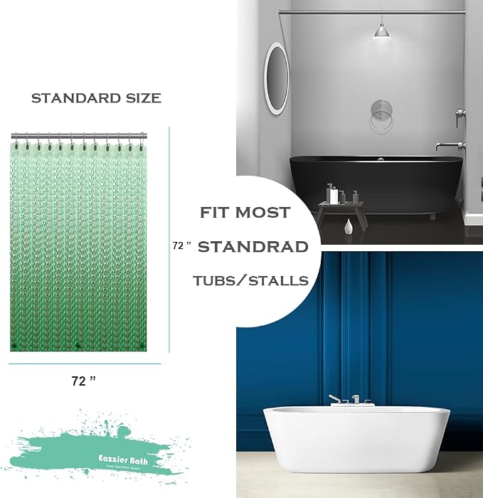 Green 3D Crystal Plastic Shower Curtain Liner, 72x72 Inch Thin Lightweight Ice Cube Plastic Bathroom Shower Showroom Inner Curtain with Rustproof Metal Grommet Holes and Weighted Magnets