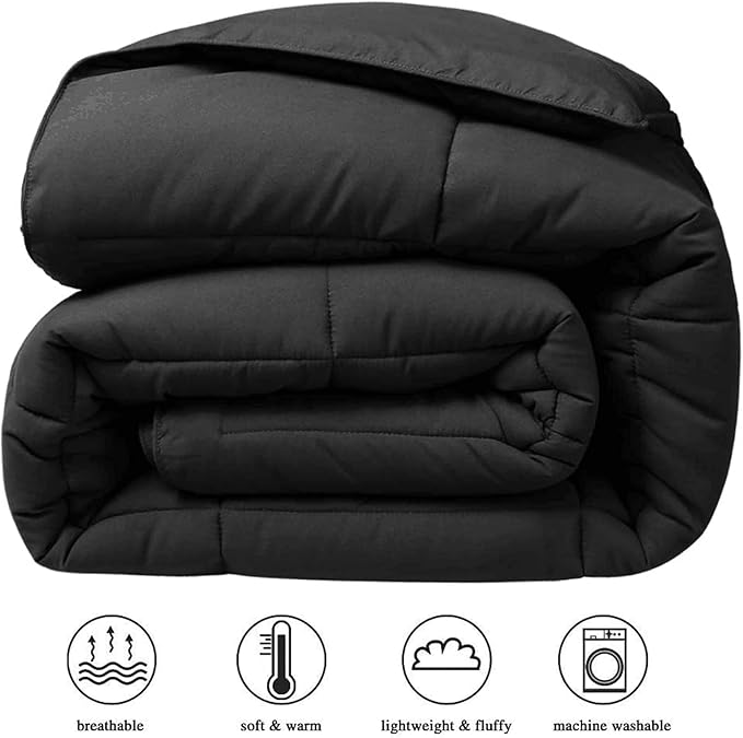 COHOME Premium Twin/Twin XL Size Comforter, All-Season Quilted Down Alternative Duvet Insert, Luxury Hotel GentleSoft Comforter with Anti-Clump Tech & 8 Tabs - Reversible - Black 64x88 inches