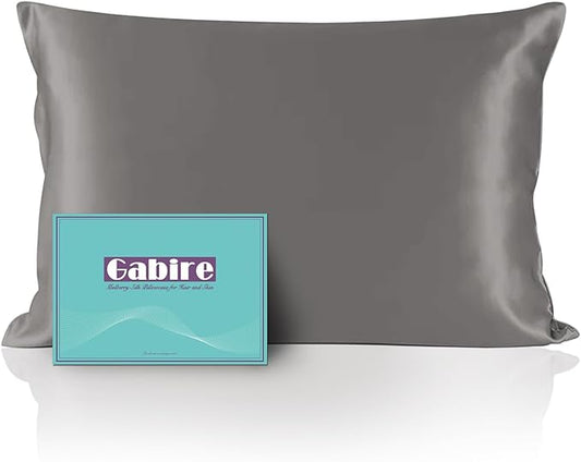 Gabire Mulberry Silk Pillowcase for Hair and Skin Prevent Acne Both Sides Real Silk Pillowcases Organic Silk Pillow Cases with Hidden Zipper, Grey, Standard (20"×26")