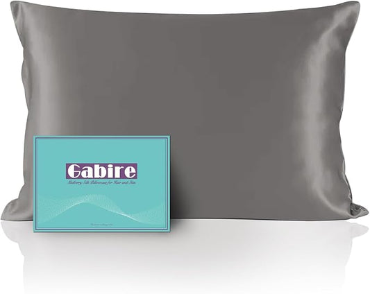 Gabire Mulberry Silk Pillow Case for Hair and Skin Prevent Acne Pillow Cases Both Sides Real Silk Pillowcases Organic Silk Pillowcase with Hidden Zipper, Grey, Queen (20"×30")