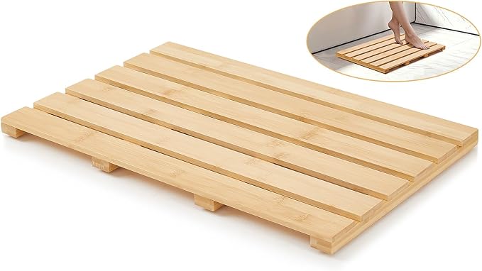 Bamboo Bath Mat for Tub, Non Slip Bath Mat for Shower, Waterproof Wood Bath Mat for Tub, Shower, Swimming Pool, Indoor ＆ Outdoor (21.3"*14.2")
