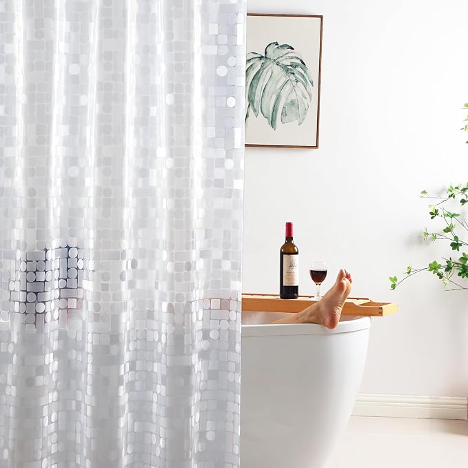 Plastic Shower Curtain Liner 69x70 Inch, 8G Heavyweight Peva Waterproof Heavy Duty Bathroom Shower Liner with 12 Plastic Rings, Geometric (Geometric, 69''W x 70''L)
