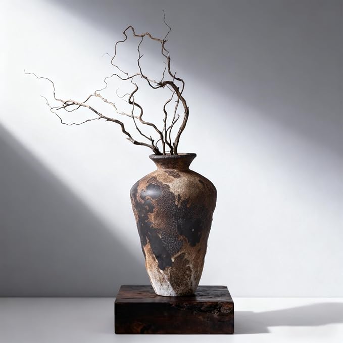 Wabi Sabi Vase, 9.1" Wabi Sabi Decor Rustic Vase, Brown Ceramic Vase for Centerpiece, Vintage Farmhouse Decor for Home Decorative, Table, Living Room, Bedroom, Bathroom, Kitchen