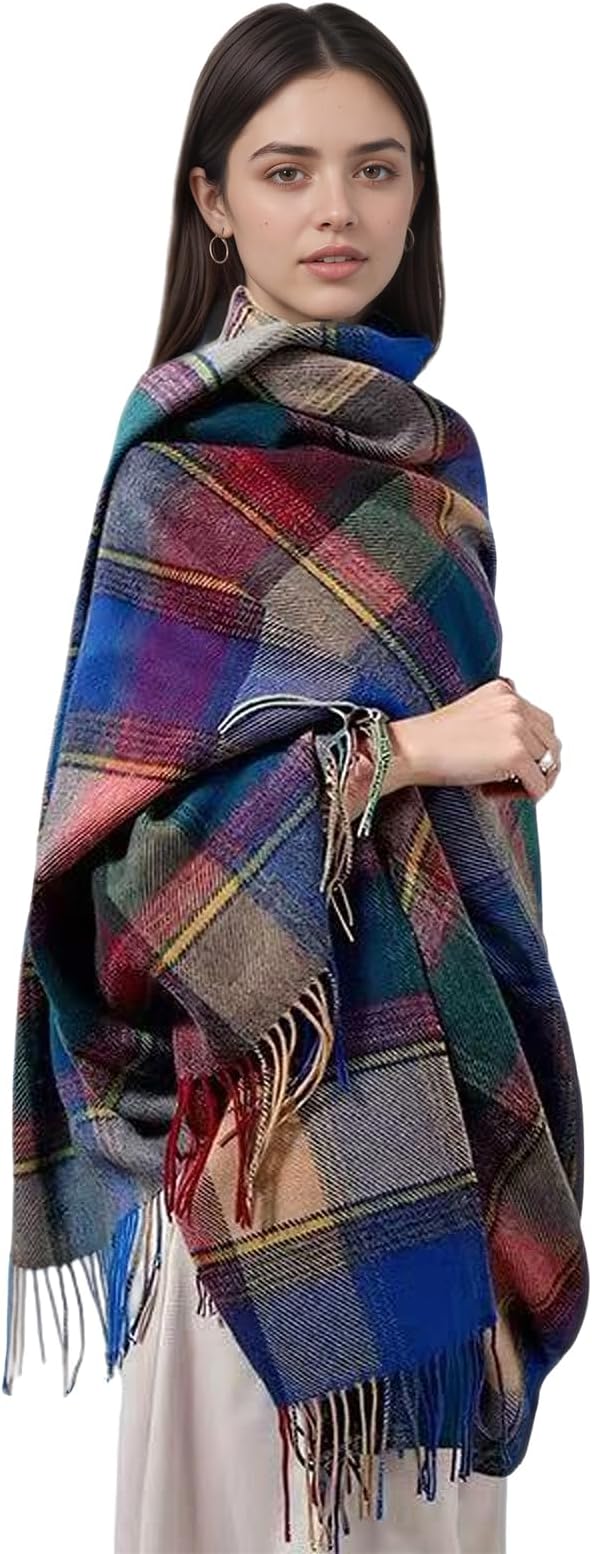 100% Wool Blanket Throw,Blue Plaid Wool Blanket with Compact Bag,Rustic Soft Lightweight Blanket for Couch,Sofa,Bed & Lounging Decoration, Warm Travel Blanket for Home, Airplane,Ideal Gifts 55"x83"